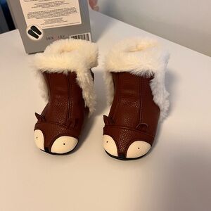 Jack and Lily Fox Booties with Faux Fur Trim - Brown